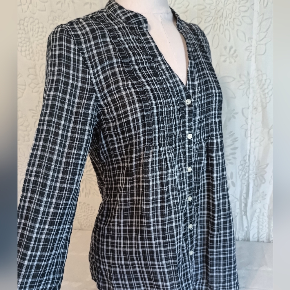 Old Navy Cotton Plaid Button Up Blouse, M